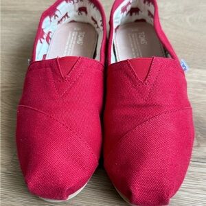 TOMS Red Canvas Slippers with Elastic Insert
